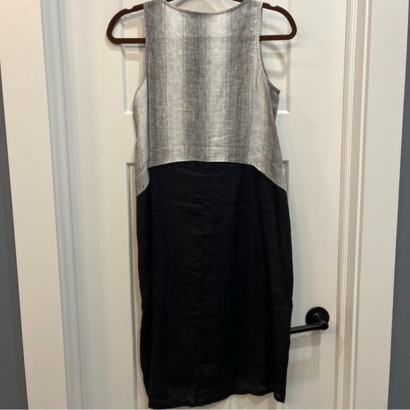Chalet 100% Linen Dress Gray And Black Sleeveless Women’s Size XS Knee Length - Picture 7 of 10